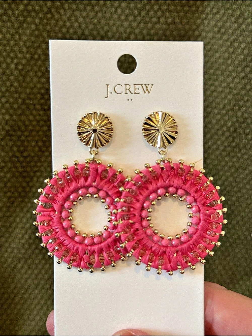 J.Crew Beaded Circle Earrings Pink & Gold NWT